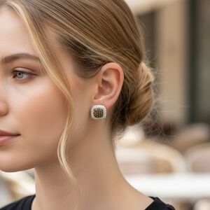 925 Sterling Silver with 14k and Black Rhodium Smoky Quartz Post Earrings